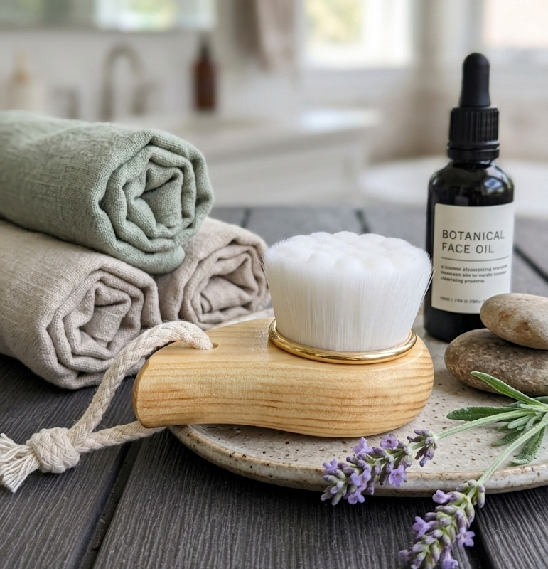 Cepillo facial con mango de bambú