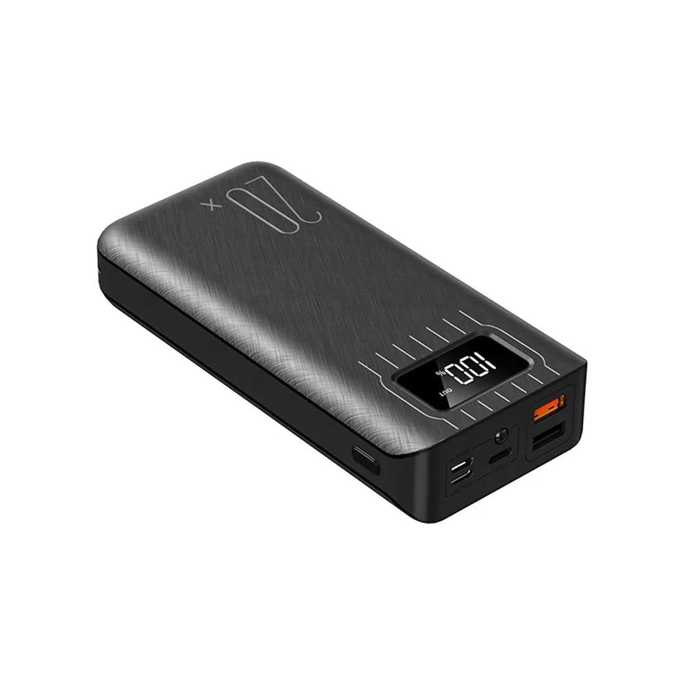 Batería externa Power Bank de 20000 mAh con doble puerto USB y linterna LED.